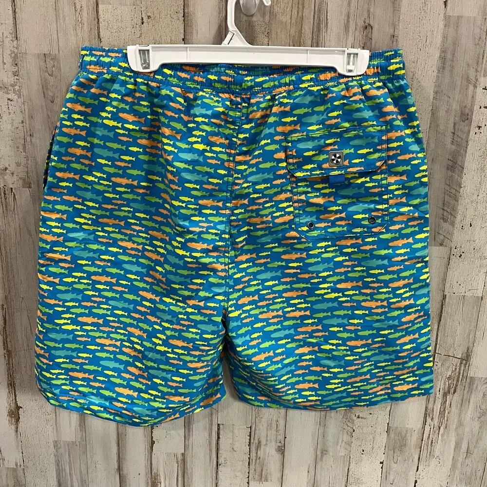 Castaway Nantucket Tog Fish Print Swim Trunks Lined Mens Size Large Preppy